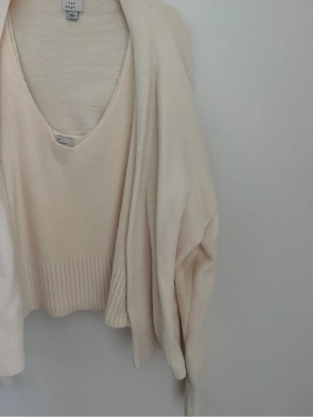A NEW DAY - Cozy Cream V-Neck Sweater Set with Matching Cardigan - Women’s Large
